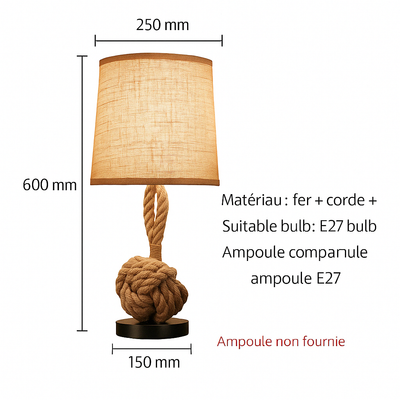 Lampe De Chevet Corde Et Bois