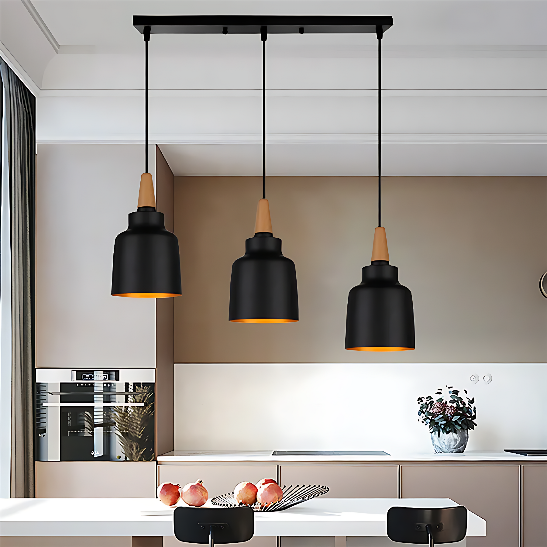 Lustre Suspension Bois Et Noir