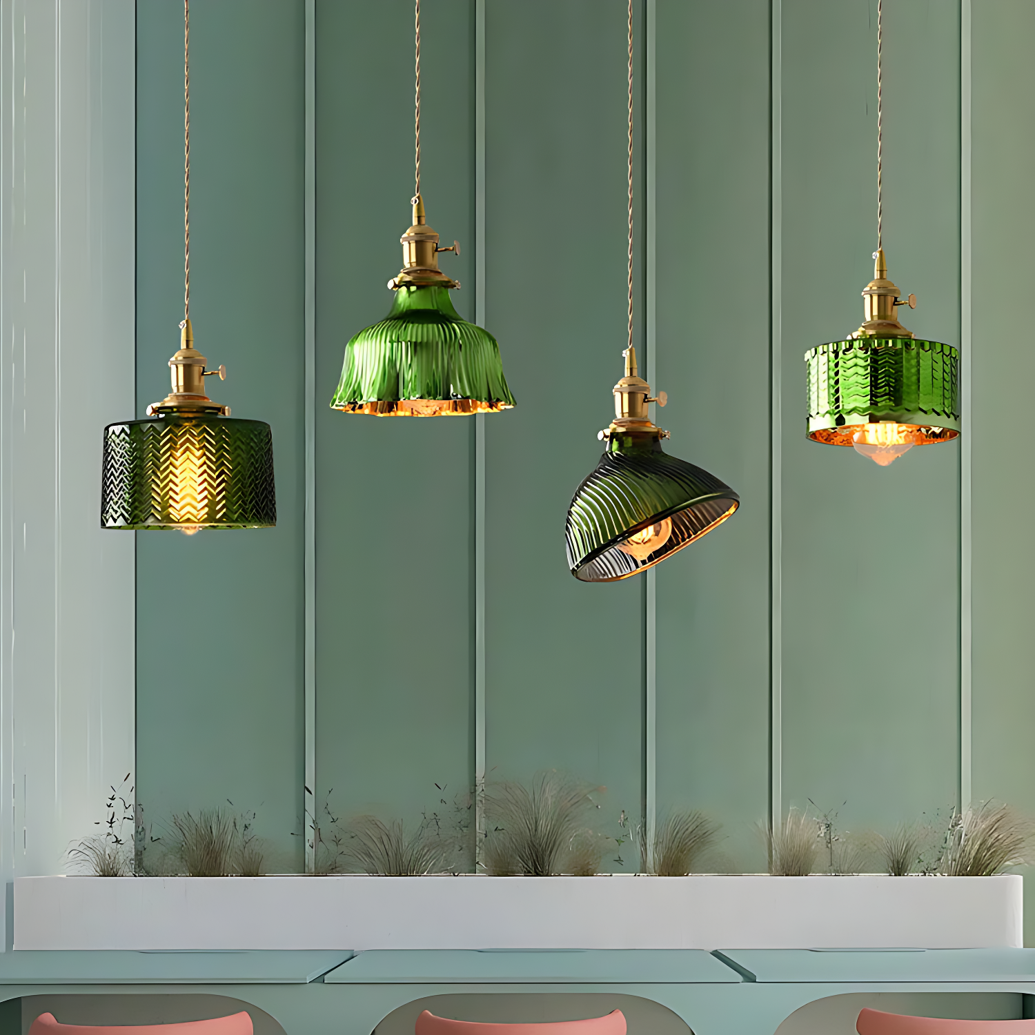 Lustre En Verre Vert
